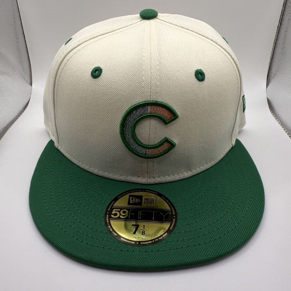 New Era 59Fifty Chicago Cubs Cream/Green Colorpack Fitted Hat Size 7 1/8